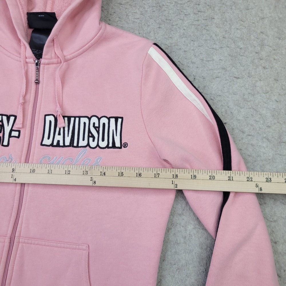 Harley Davidson Hoodie Womens M Pink Full Zip Drawstring Biker Jacket - Picture 7 of 9